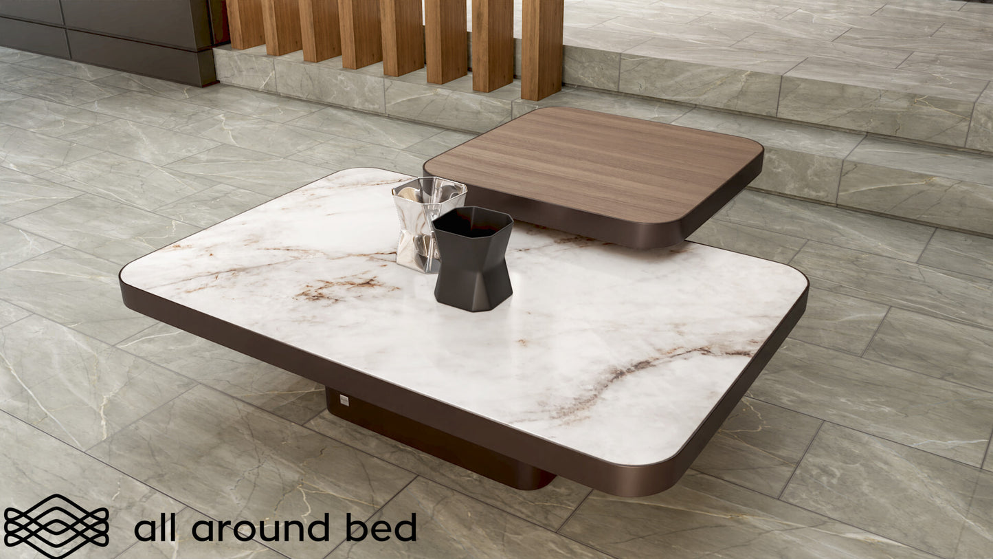 ALL-AROUND-BED- VERDE TABLE WITH EUCALYPTUS WOOD AND CERAMIC MATERIA